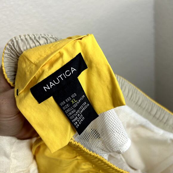 Nautica Swim Shorts Trunks Mens Size XL Nautical Logo 6" Yellow Black White - Picture 3 of 4